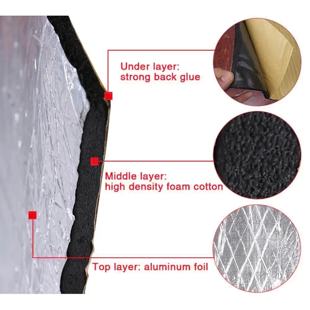 Sound Deadener Mat Auto Acoustic Thermal Mat Sound Proof Wall Panels Car Deadening Noise Insulation Mats for Car 5/10mm 200x50cm Beauty World Shop