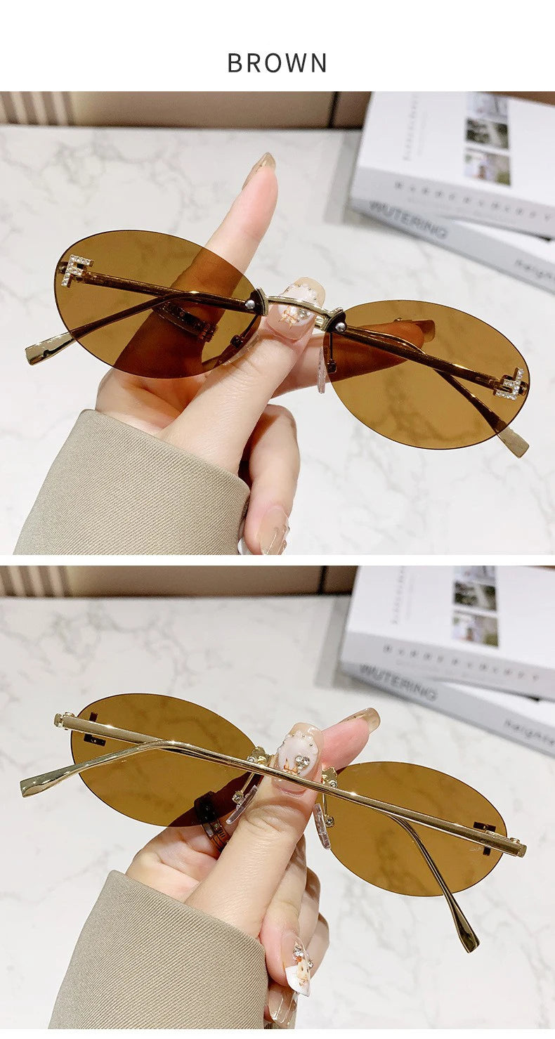 Elegant Diamond Oval Sunglasses Male Letter "F" Rimless Sunglasses  car sunglasses 90902 Beauty World Shop