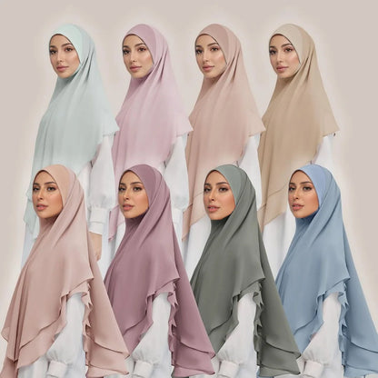 1pc Double layered Chiffon Ready to Wear Instant Hijabs Solid Headscarf Foulard Femme Musulman Shawl Wrap Bandana Beauty World Shop