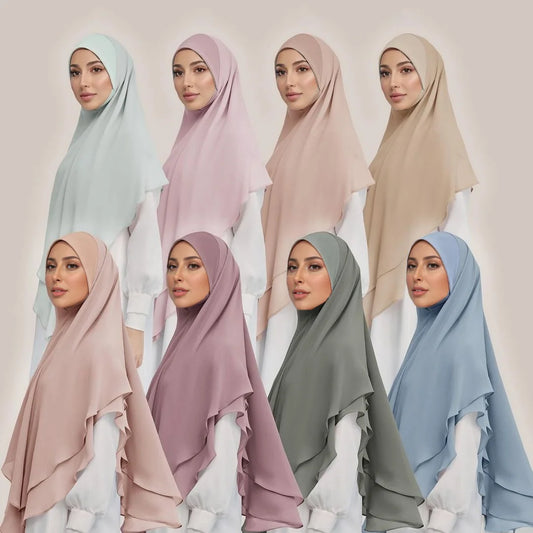 1pc Double layered Chiffon Ready to Wear Instant Hijabs Solid Headscarf Foulard Femme Musulman Shawl Wrap Bandana Beauty World Shop