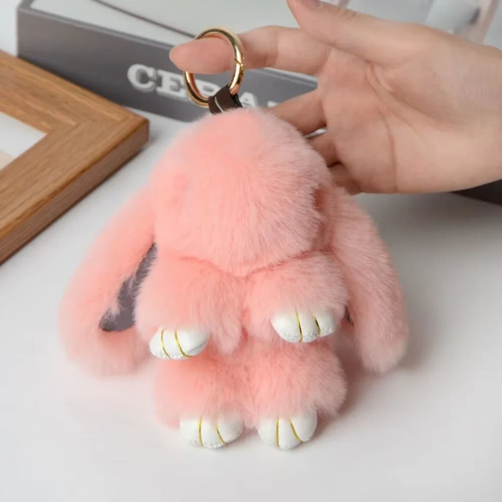 Fluffy Bunny Keychain - Plush Play Dead Rabbit Doll with Bow, Cute Animal Keychain Toy for Kids Girls, Soft Furry Gift Beauty World Shop