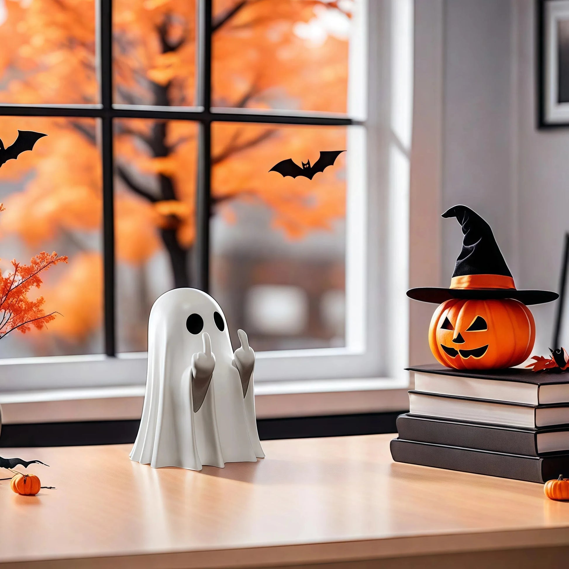 Middle Finger Cute Ghost Statue, Ghosts Small Scary Ghost Figurines, Halloween Home Decorations, Coffee Table Centerpieces Shelf Beauty World Shop