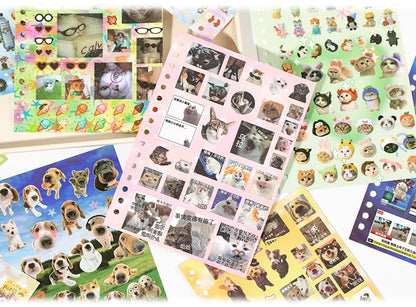 Cute Pets Theme Sticker Book 30 Sheets/Bag with Ring Binding for Scrapbooking DIY Collage Material Background Decoration Beauty World Shop