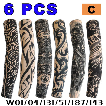 6 PCS Tattoo Sleeves Unisex Summer Cycling Sun Protection Arm Covers Beach Driving Fishing Breathable Nightclub Elastic Sleeves Beauty World Shop