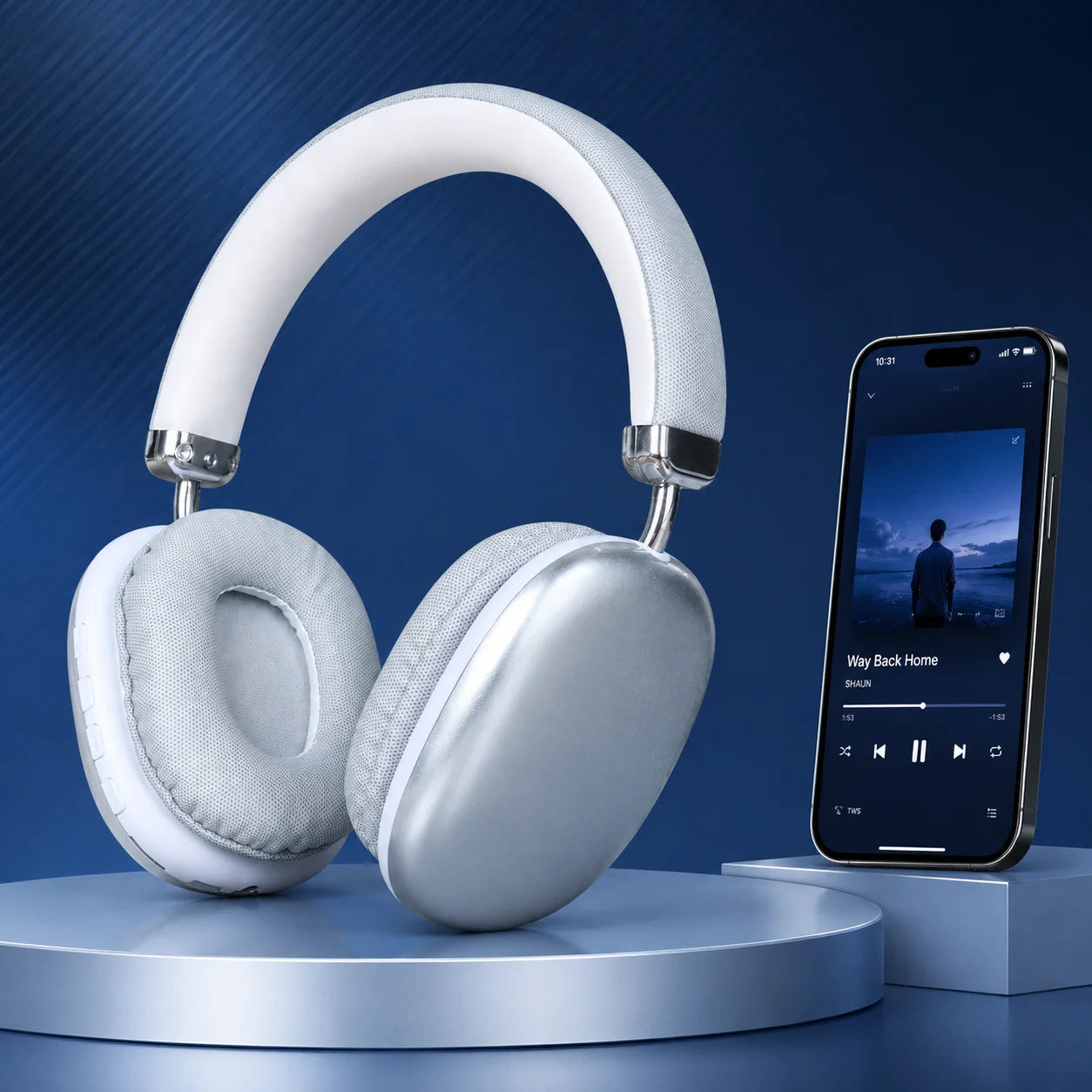 Bluetooth Headphones Over Ear Wireless Headset HiFi Music Gaming Comfortable Mic for iPhone Android PC Silver Beauty World Shop
