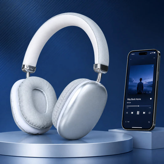 Bluetooth Headphones Over Ear Wireless Headset HiFi Music Gaming Comfortable Mic for iPhone Android PC Silver Beauty World Shop