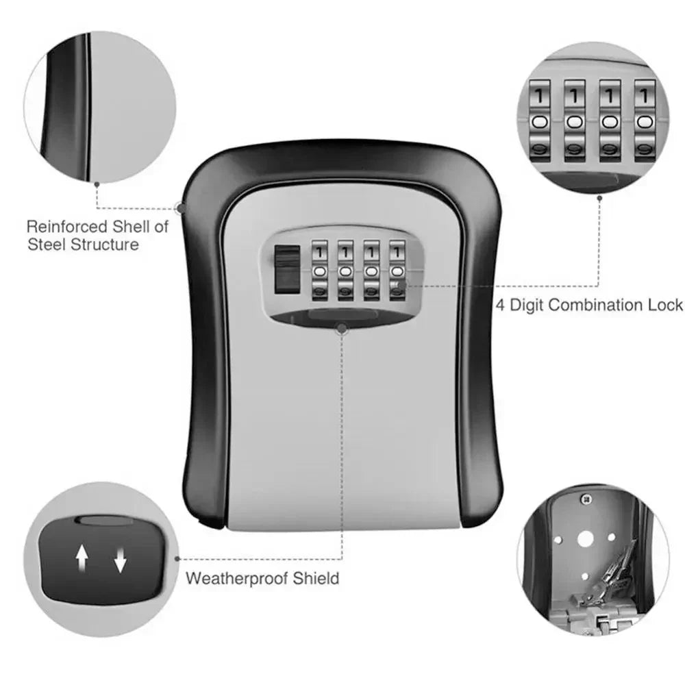 Wall Mount Key Lock Box 4 Digit Password Code Security Lock No Key for Home Office Key Safe Secret Storage Box Organizer Beauty Trend Shop