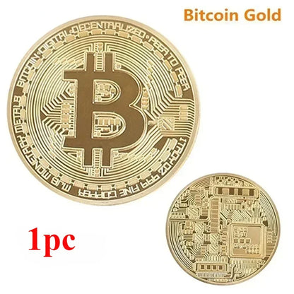 4pcs Gold Plated Bitcoin Coin Collectible Art Collection Gift Physical Commemorative Metal Antique Imitation Happy Birthday Beauty World Shop