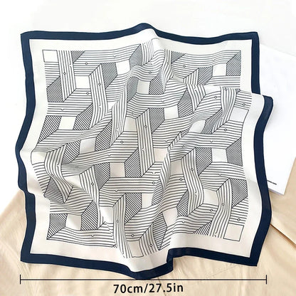 68cm Striped Geometric Pattern Silk Scarf for Women Imitation Silk Fresh and Versatile Headwear Clothing Square Scarf Beauty World Shop