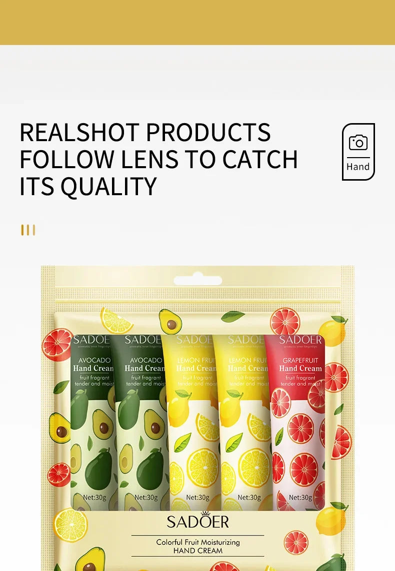 5Pcs/set Fruit Plant Fragrance Hand Cream Sets Moisturizing Repair Anti Dry Hand Lotion Sets Hands Skin Care Products Beauty Trend Shop