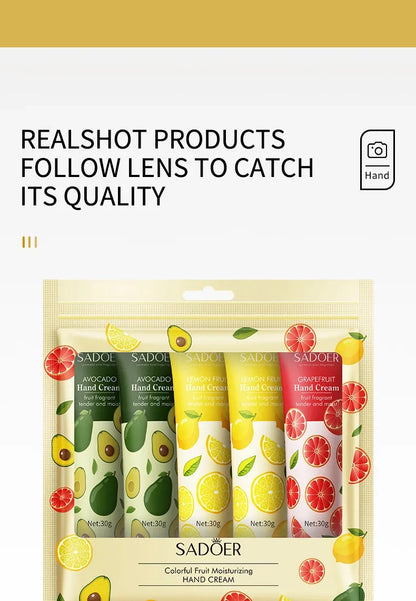 5Pcs/set Fruit Plant Fragrance Hand Cream Sets Moisturizing Repair Anti Dry Hand Lotion Sets Hands Skin Care Products Beauty Trend Shop