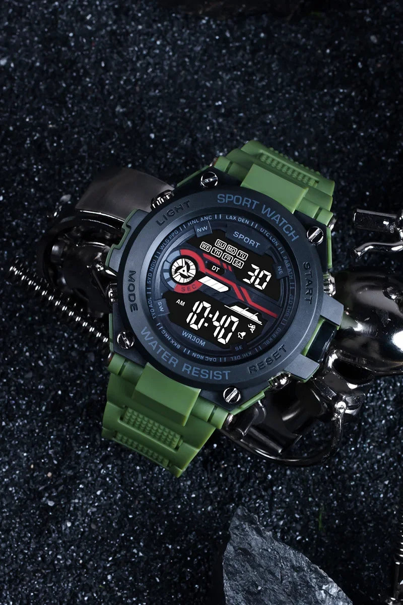 YIKAZE Men's Sports Watch Waterproof Man Sport Watches Multifuction LED Digital Military Watch Alarm Clock Electronic Wristwatch Beauty World Shop