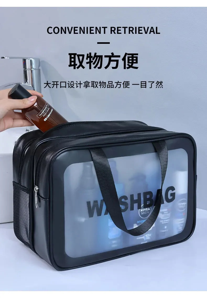 Dry-wet separation double transparent PU makeup bag portable washing bag cosmetic storage bag travel fitness swimming essentials Beauty World Shop