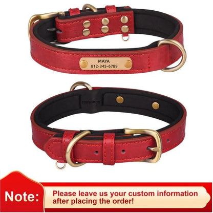 Personalized Customized Leather ID Nameplate Dog Collar Soft Padded Dogs Collars Free Engraving Name for Small Medium Large Dogs Beauty World Shop