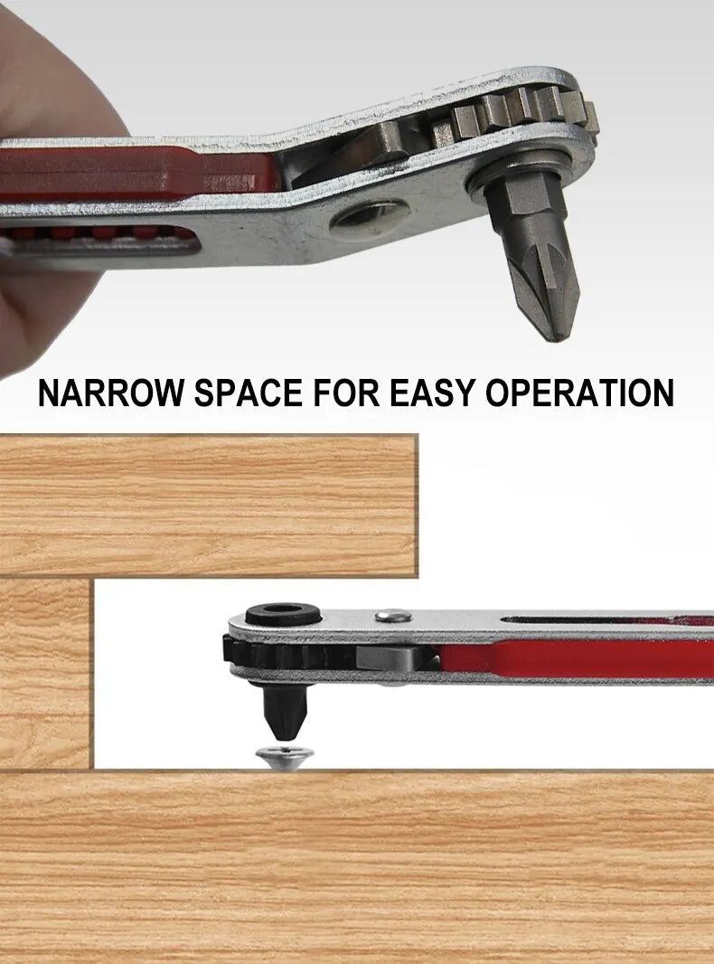 Multifunctional Bidirectional Forward and Reverse Ratchet Screwdriver Elbow Flat Head Wrench Cross Screwdriver Slotted Tool Beauty World Shop