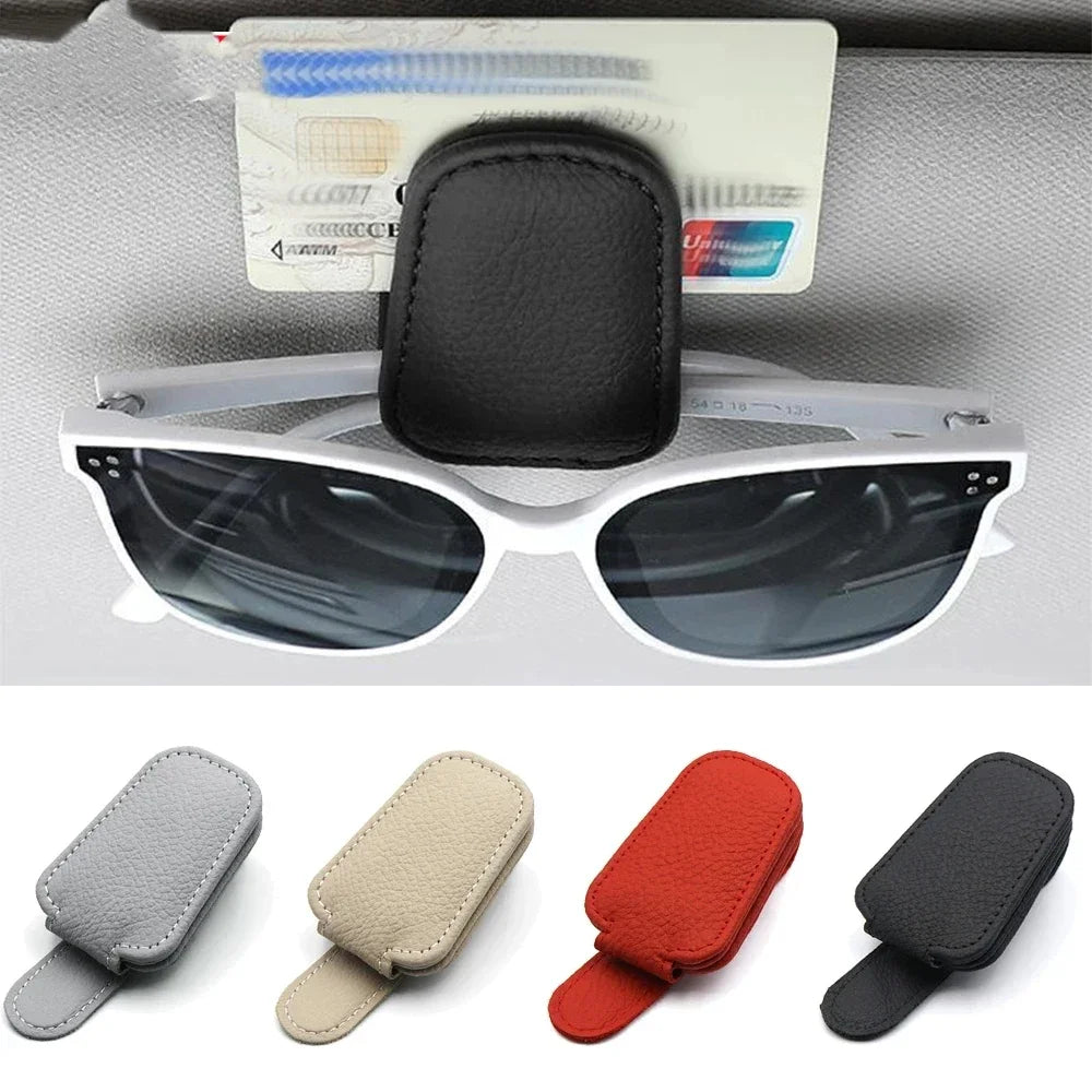 Car Sunglasses Holder Sun Visor Sunglasses Clip Cowhide Glasses Case Mount Auto Styling Ticket Card Clip Interior Accessories Beauty World Shop