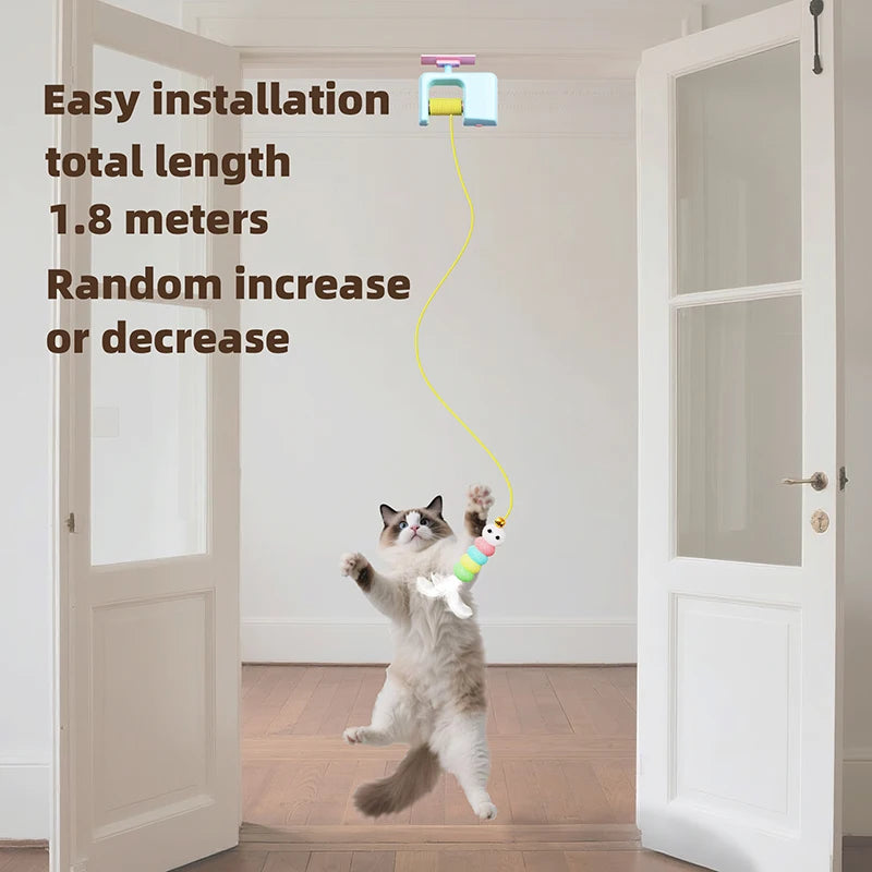 BOOTEELY Cat Teaser Stick Kitten Electric Hanging Mop Shaped Feather Bell Cat Teaser Accessories Hanging Swing Pet Spring Toy Beauty World Shop