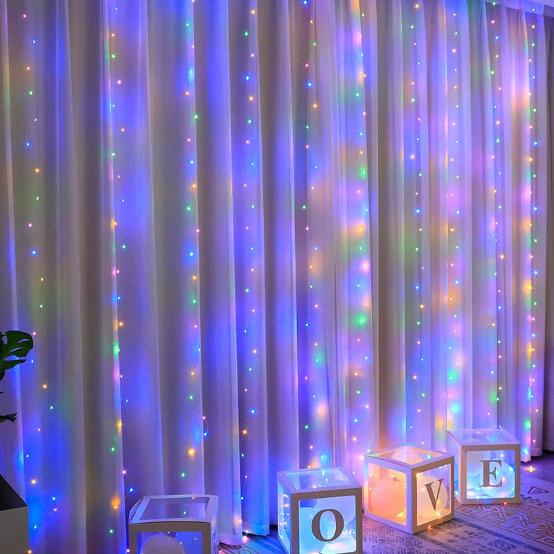 Christmas Lights LED Fairy String Curtain Lights 8 Mode Remote USB Festoon Christmas Decor For Home Holiday New Year Lamp Beauty Fashion