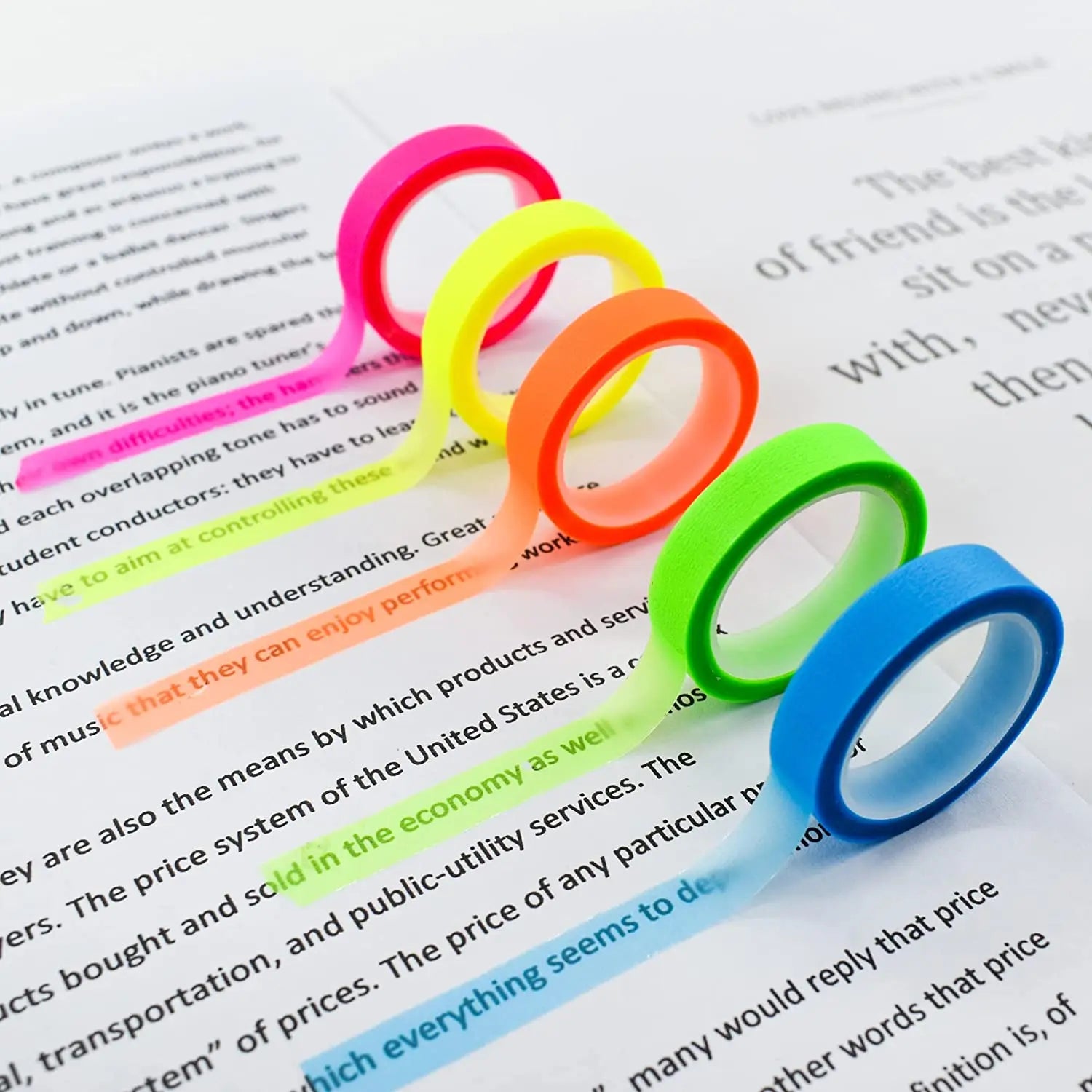 5 Roll 5 Colors Stickers Transparent Fluorescent Index Tabs Flags 5m Sticky Note Stationery Children Gift School Office Supplies Beauty World Shop