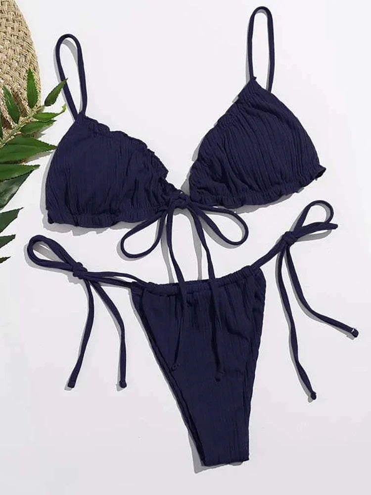 New 2025 Sexy Swimsuit Pit stripe Bikini Women Swimwear  Bathing Suits Push Up Biquinis Bandage Beachwear Solid Bikini Sets Beauty World Shop