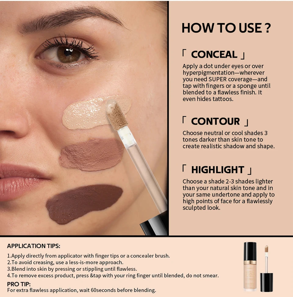 Long-lasting Coverage Concealer Matte Foundation Multi-Use Cream Oil Free Highlight and Retouch Face Makeup Products for Women Beauty World Shop