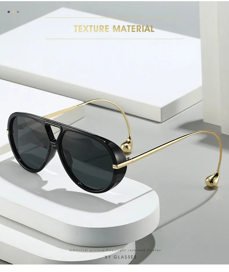 2025 European and American Fashion Sunglasses Male Pilot Double Beam Large Frame Metal New Sunglasses Female Beauty World Shop