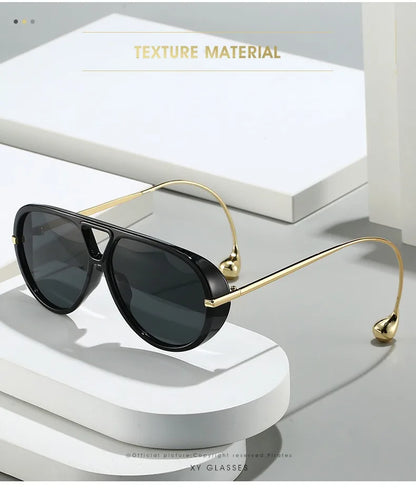 2025 European and American Fashion Sunglasses Male Pilot Double Beam Large Frame Metal New Sunglasses Female Beauty World Shop