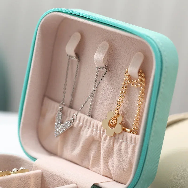Portable Mini Jewelry Storage Box Travel Organizer Jewelry Case Leather Storage Earrings Necklace Ring Jewelry Organizer Display Beauty World Shop