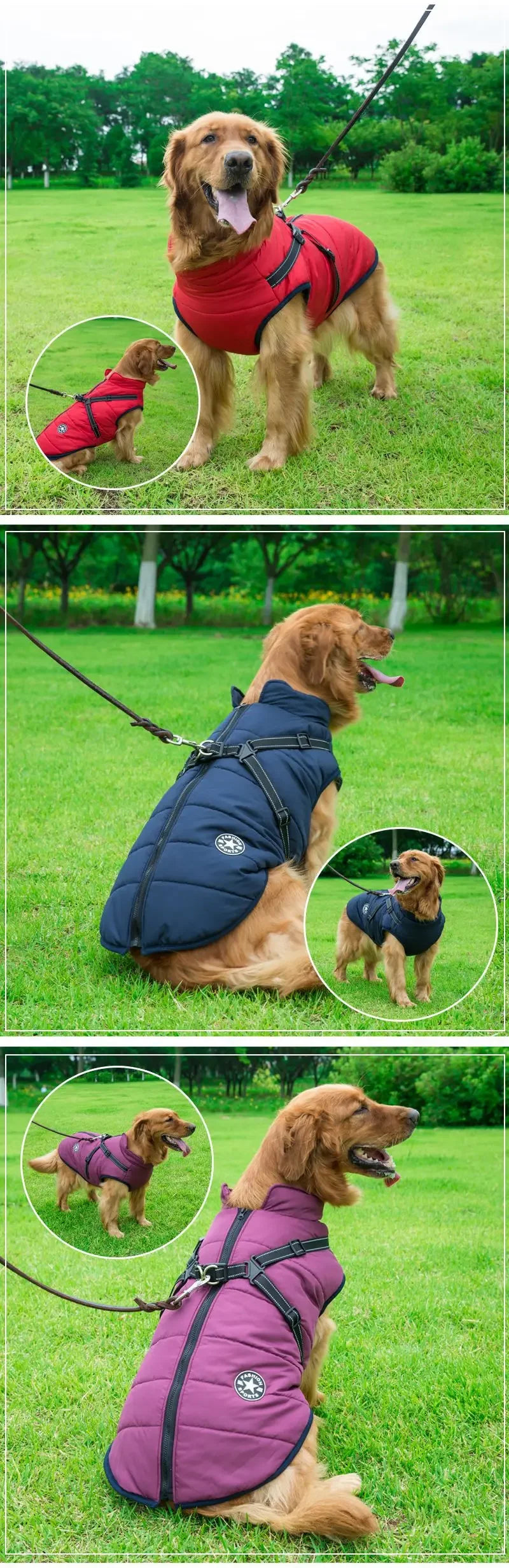 Large Pet Dog Jacket With Harness Winter Warm Dog Clothes For Labrador Waterproof Big Dog Coat Chihuahua French Bulldog Outfits Beauty World Shop