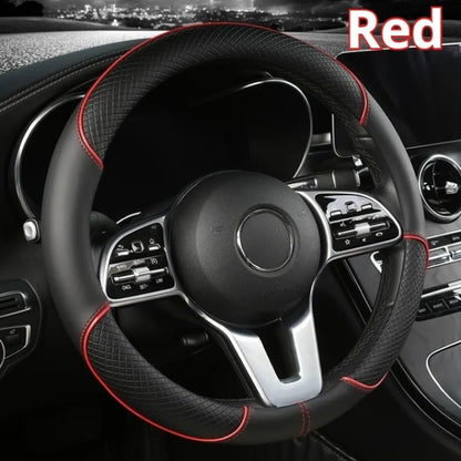 All Seasons Leather Diamond Steering Wheel Cover Universal Fit for 14 .5-15 Inch Durable Leather Cover Anti-Slip Veins Design Beauty World Shop