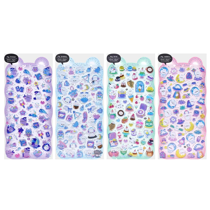 3 pcs/6 pcs Sweet Candy Pets Cat Coffee Cakes Flash Puffy 3D Stickers Scrapbooking Diy Diary Stationery Stickers School Supplies Beauty World Shop