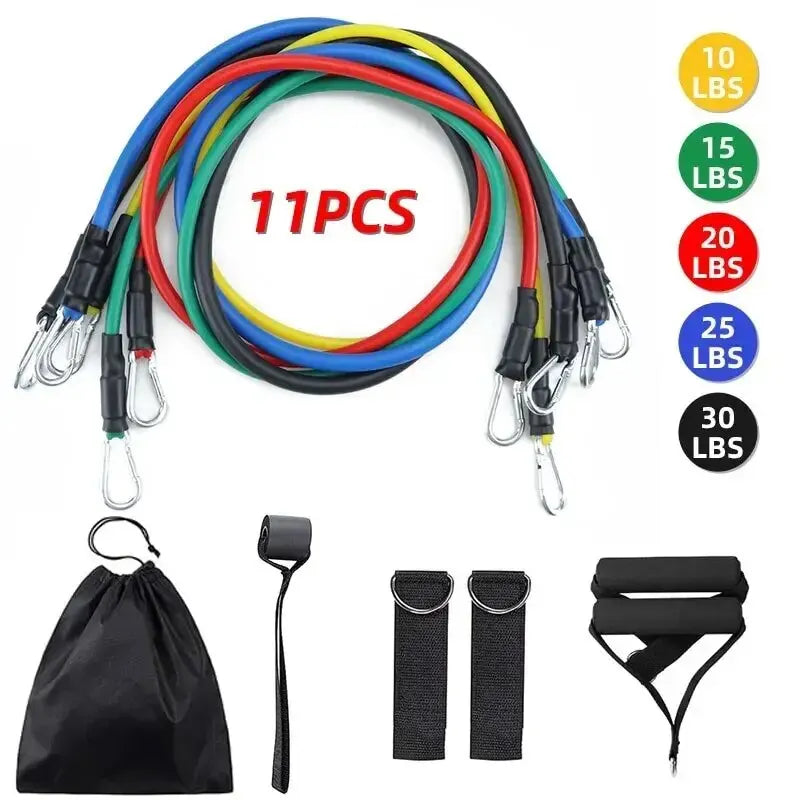 11pcs TPE Resistance Band Set Fitness Band Pull Rope Elastic Training Band With Door Anchor Handles Carry Bag Legs Ankle Straps Beauty World Shop