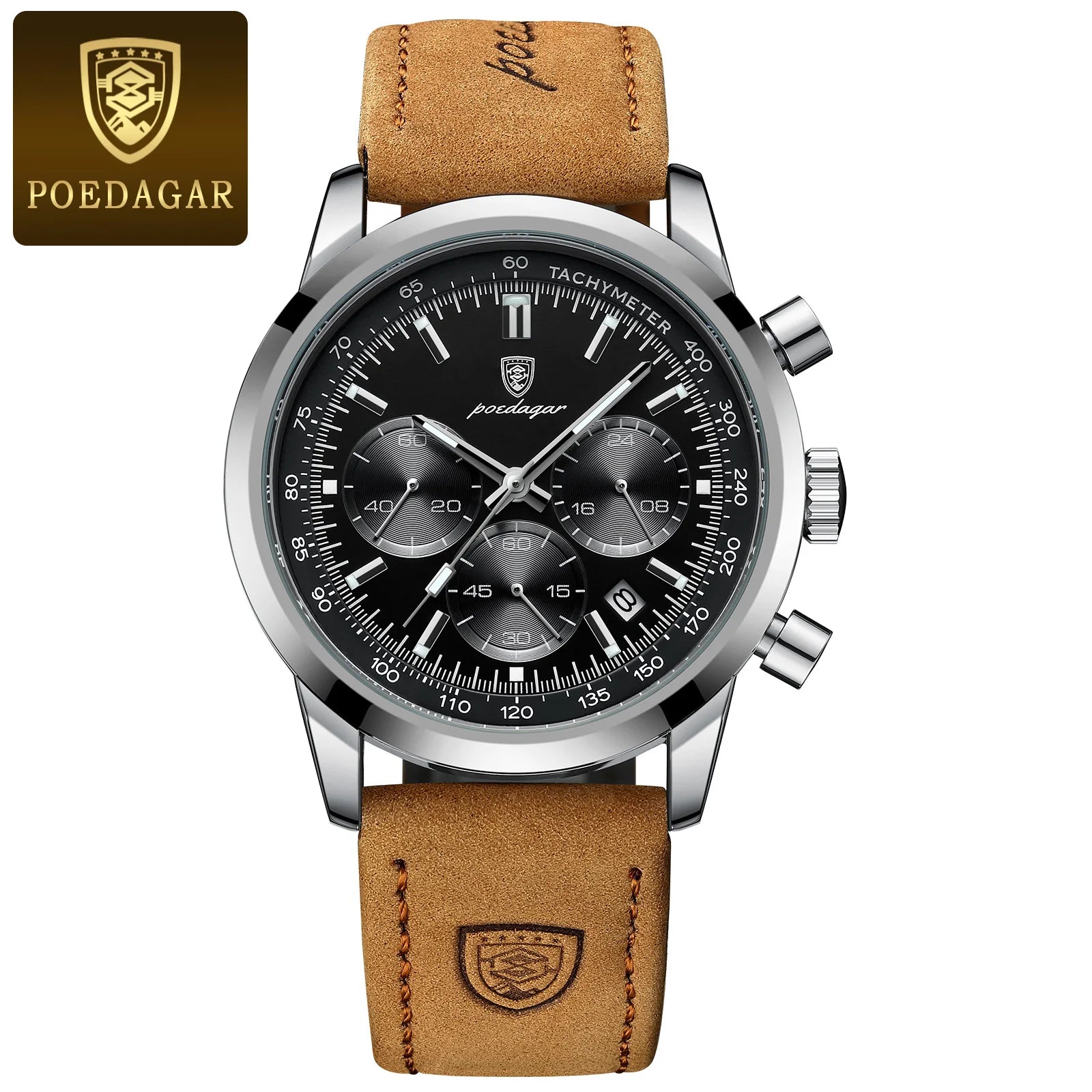 POEDAGAR Top Brand Men's Quartz Watch Waterproof Luminous Chronograph Military Man Watch Luxury Fashion Leather Watches For Men Beauty World Shop