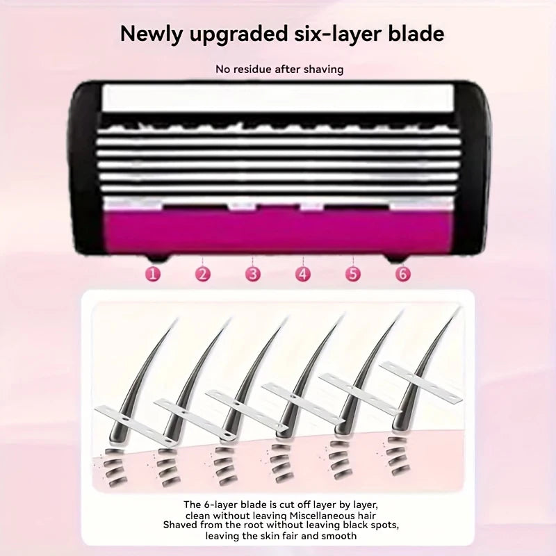 6-layer classic razor, razor set, stainless steel blade, manual safety razor, reusable blade, silicone anti-skid layer Beauty World Shop