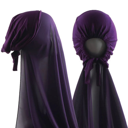 Muslim Instant Hijab Women Bonnet with Chiffon Shawl Head Scarf Cap Inner Headband Stretch Hijab Cover Headwrap Turbante Beauty World Shop