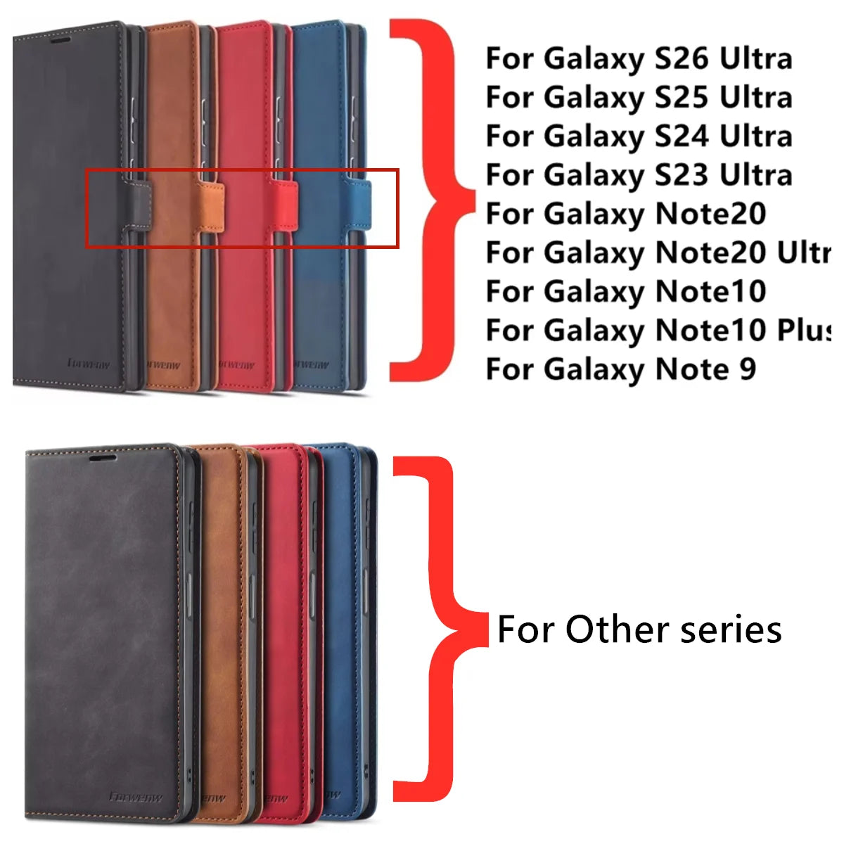 Leather Phone Case For Samsung S26 S25 edge S24 S23 FE S22 Ultra S21 S20 S10 Plus Note 20 10 9 Magntic Flip Card Wallet Cover Beauty World Shop