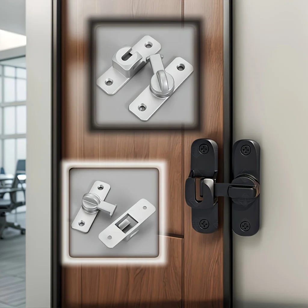 Anti-Theft Door Lock - 90°/180° Adjustable Sliding Pin, Keyless Entry Heavy-Duty Black Easy Install for Home Office Hotel Garage Beauty World Shop