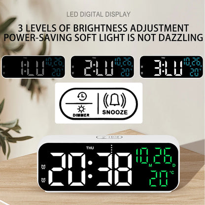 Digital Alarm Clock Temperature and Date Week Display Night Mode Table Clock Voice Control 12/24H Electronic LED Alarm Clocks Beauty World Shop