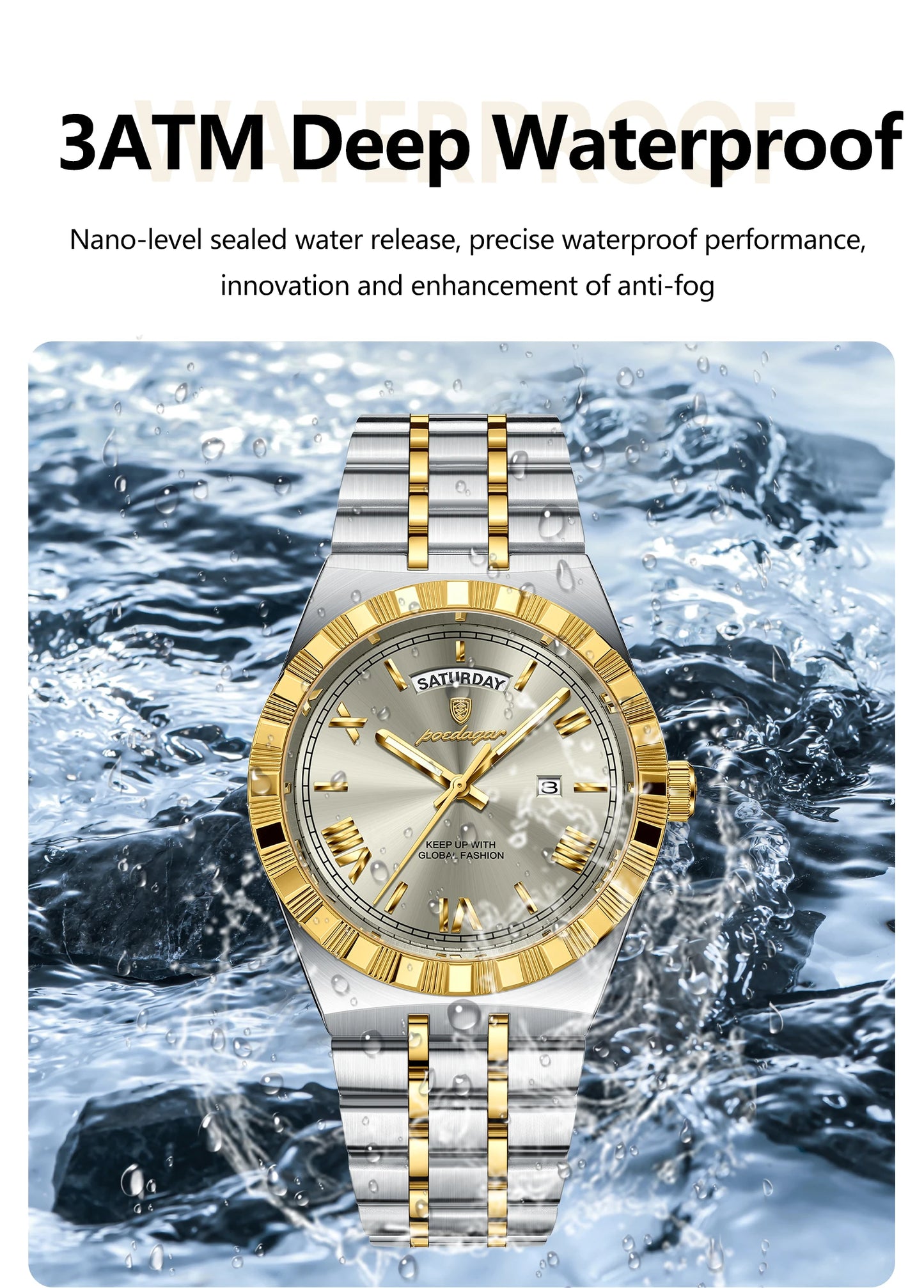 POEDAGAR Fashion Business Men's Watch Luminous Waterproof Week Date Luxury Man Wristwatch Stainless Steel Quartz Watches For Men Beauty World Shop