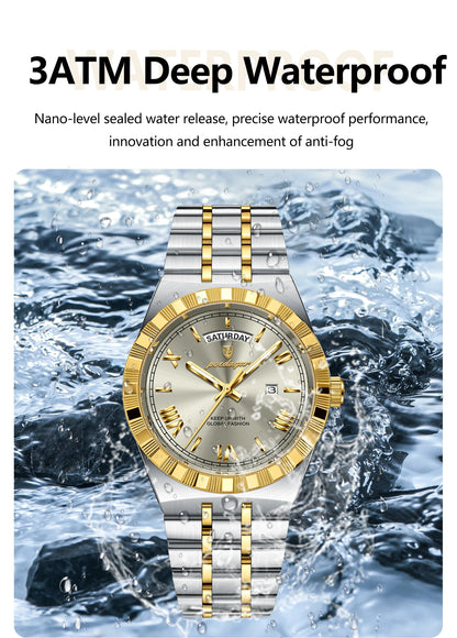 POEDAGAR Fashion Business Men's Watch Luminous Waterproof Week Date Luxury Man Wristwatch Stainless Steel Quartz Watches For Men Beauty World Shop