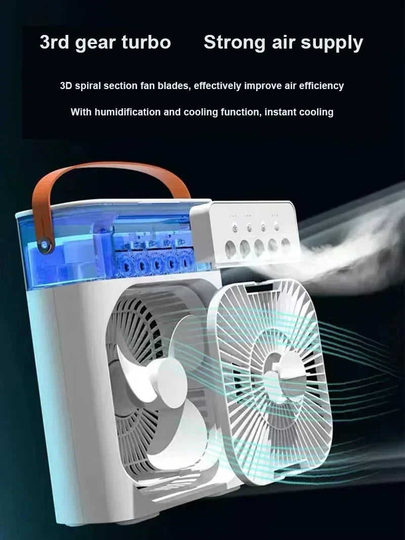New 3 In 1 Fan AIr Conditioner Household Mini Air Cooler LED Night Light Portable Humidifier Air Adjustment Fan Office Home Fan Beauty World Shop
