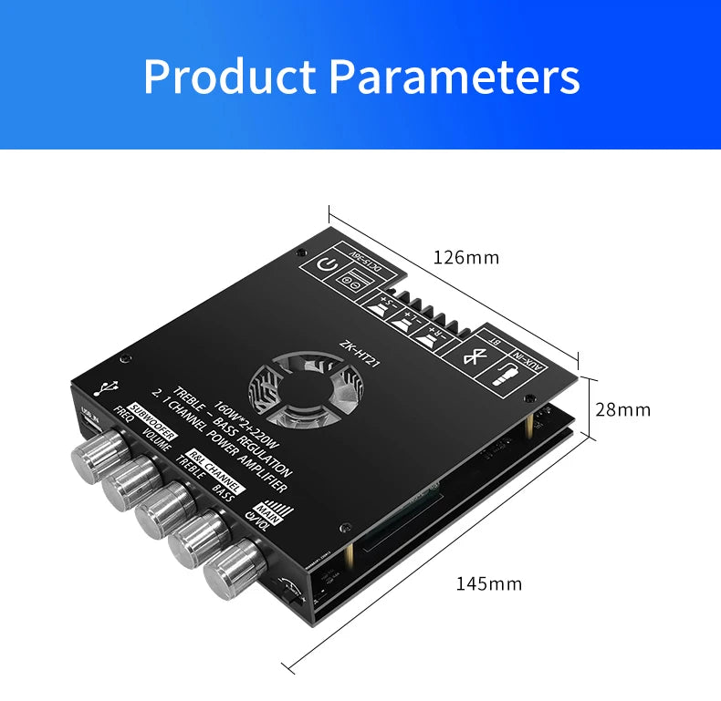 Bluetooth Digital Power Amplifier Board Module TDA7498E160W+160W+220W  High and Low Tone Subwoofer Amplifier AUX/USB ZK-HT21 Beauty World Shop