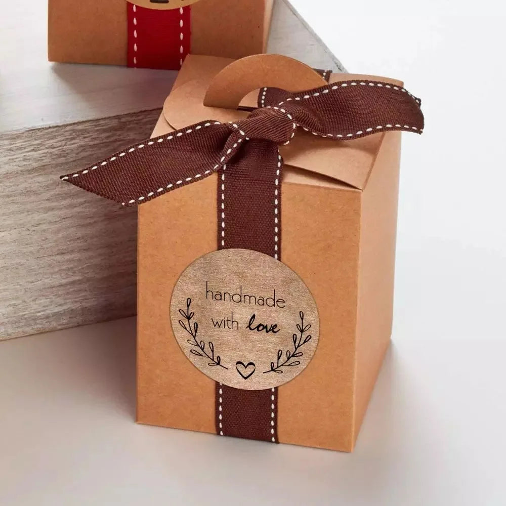 100-500pcs 1inch Vintage Kraft Paper Handmade With Love Stickers for Package Thank You Stationery Adhesive Labels Baking Seals Beauty World Shop
