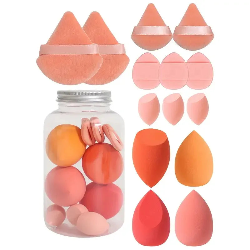 14Pcs/Set Makeup Sponge Set with Storage Jar Velvet Beauty Blenders Makeup Sponge Finger Puff Foundation Cosmetic Puffs Beauty World Shop