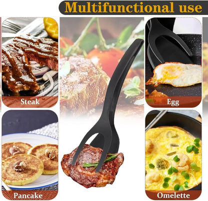 New 2 in 1 Grip Flip Spatula Tongs Egg Flipper Spatula Nylon Non Stick Coating Pancake Fish French Toast Omelet Making Tool Beauty World Shop