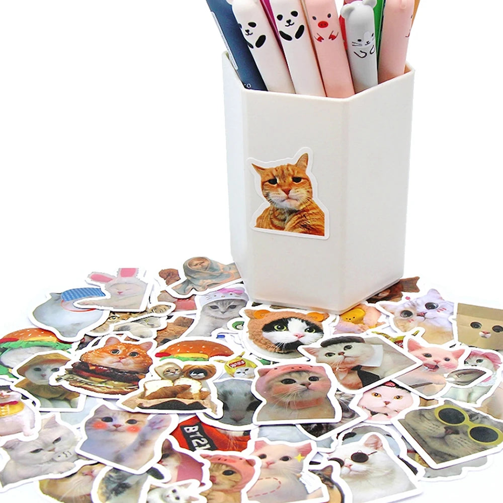 100/500/1000pcs Funny Cat Stickers Cartoon Cute Decals Toy Stationery Guitar Phone Bicycle Laptop Luggage Graffiti Kids Sticker Beauty World Shop