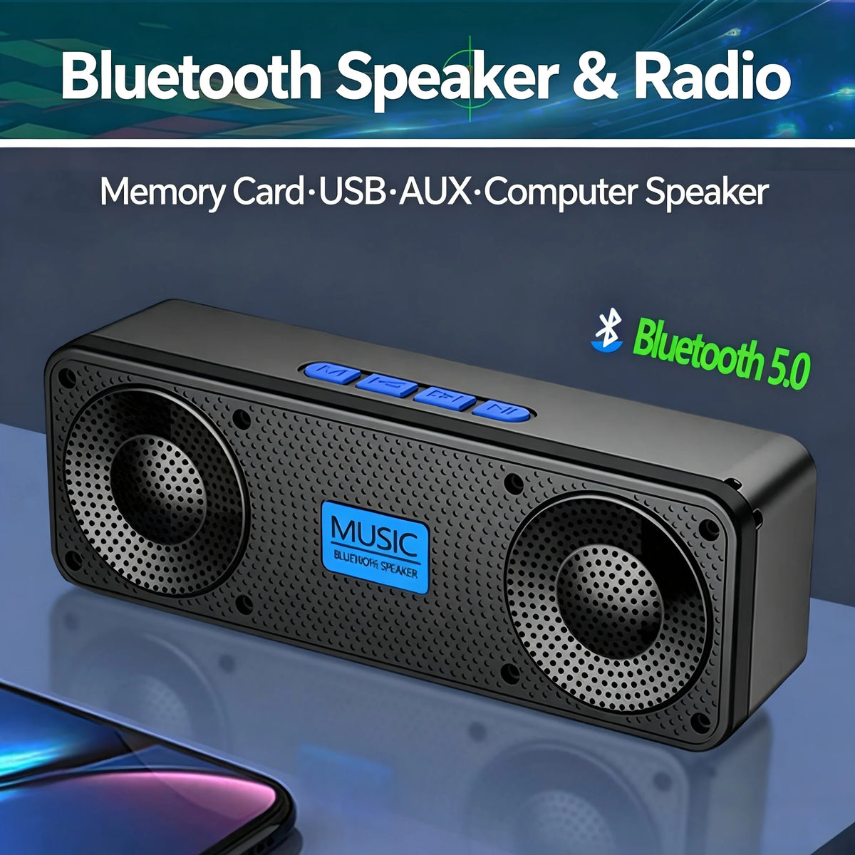 S18 Bluetooth Speaker W/ Subwoofer, FM Radio, 20H Battery, Waterproof, Stereo for Phone/PC Outdoor Beauty World Shop