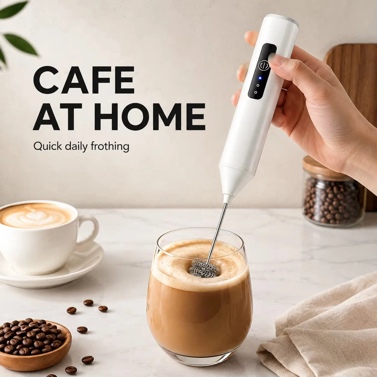 Automatic Stainless Steel Handheld Whisk Mini Portable Blender with 3 Speed Adjustable USB Rechargeable Milk Frother for Kitchen Beauty World Shop