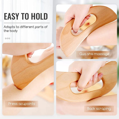 Lazy People Moon Shape Wooden Guasha Board Lymphatic Massager for Full Body Relaxation Neck Muscle Release Natural Beechwood Beauty World Shop