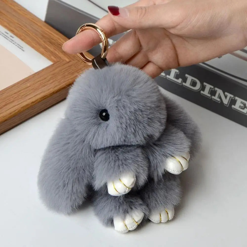 Fluffy Bunny Keychain - Plush Play Dead Rabbit Doll with Bow, Cute Animal Keychain Toy for Kids Girls, Soft Furry Gift Beauty World Shop
